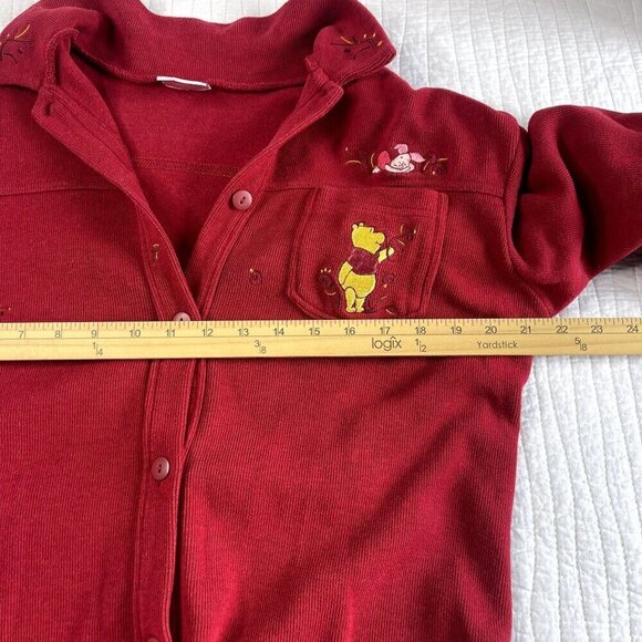 Disney Womens Winnie the Pooh Piglet Embroidered Ribbed Sweater SZ L Red Button - Picture 9 of 12